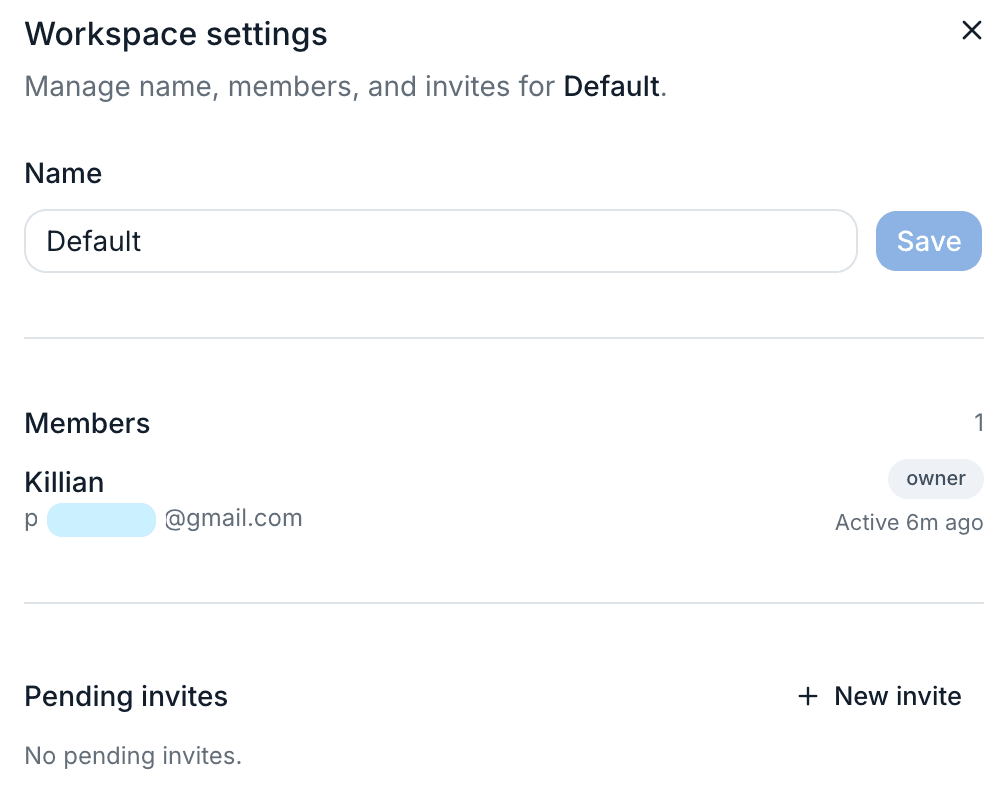 Réglages du workspace - membres, rôle propriétaire, invitations